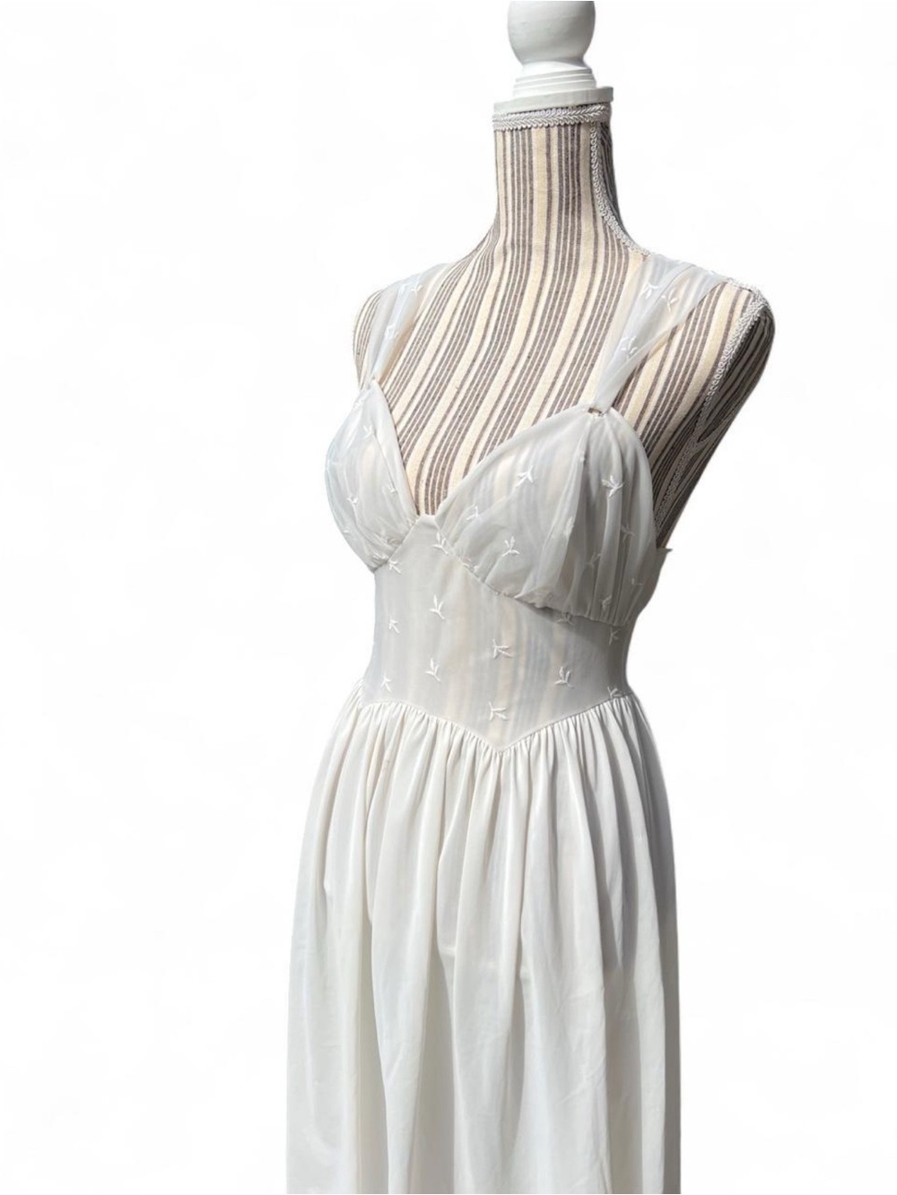 Rare Vintage Vanity Fair White Sheer Dress with Floral Embroidery